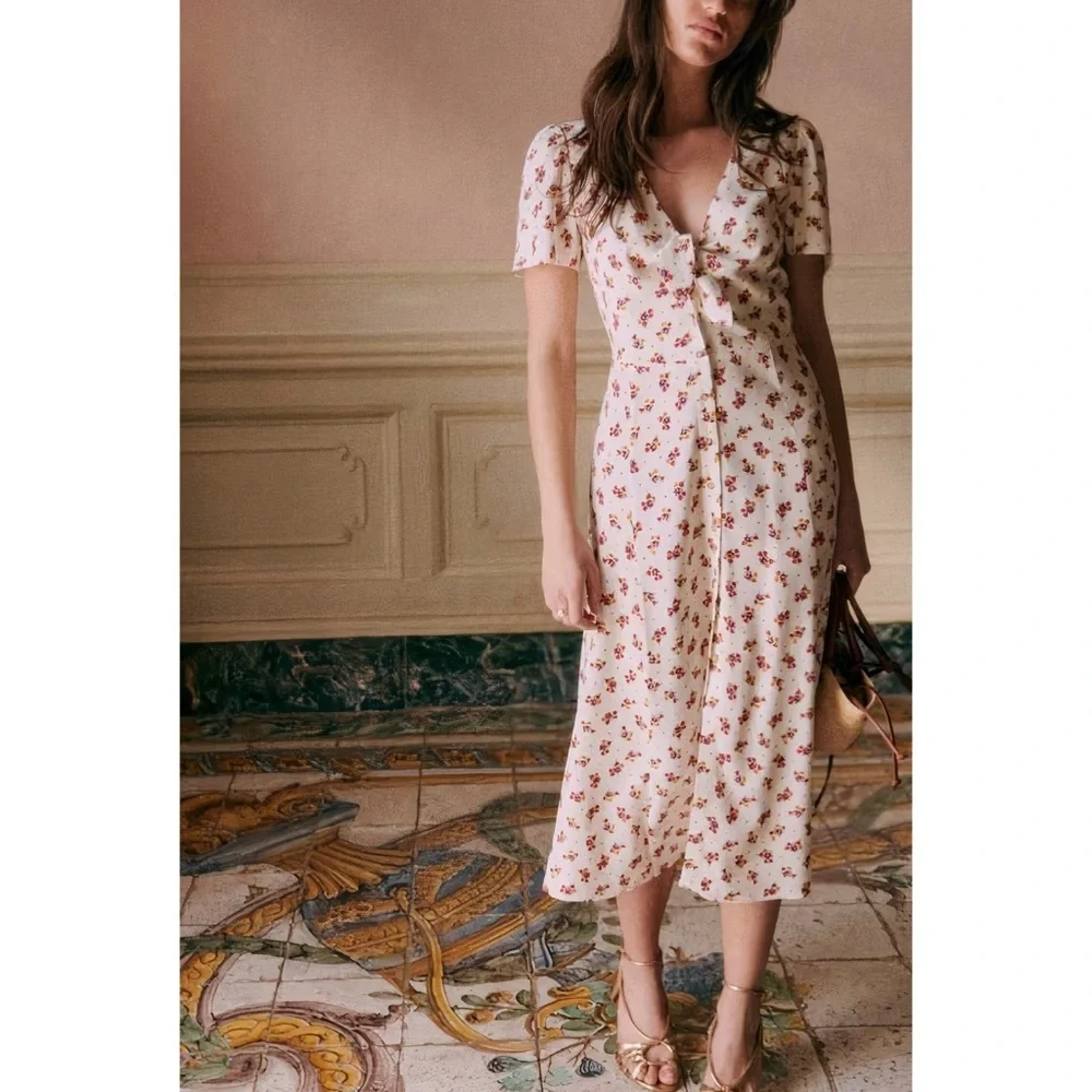 NWT Sezane Midi Floral Short-Sleeve Ophelia Dress - Picture 1 of 7
